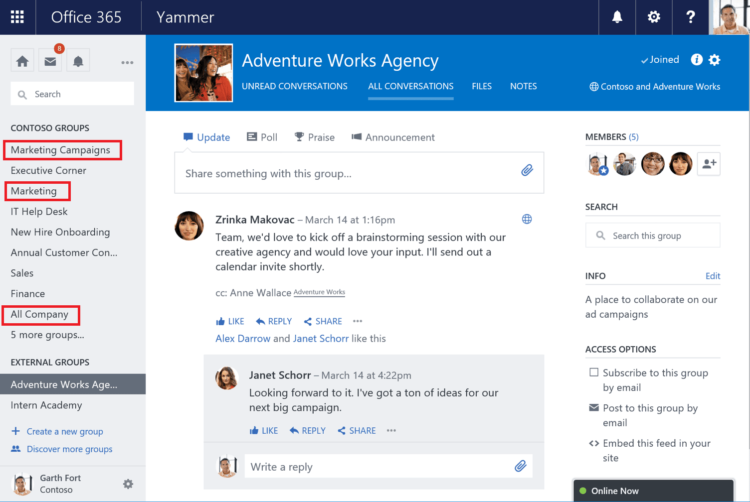 Example of how to use Yammer to stay connected